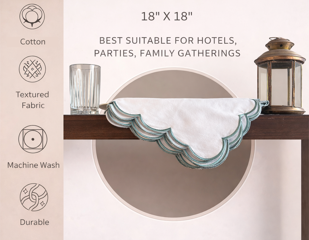 Scallop Edge Cloth Napkins –Set of 4, Reusable & Washable Table Napkins
