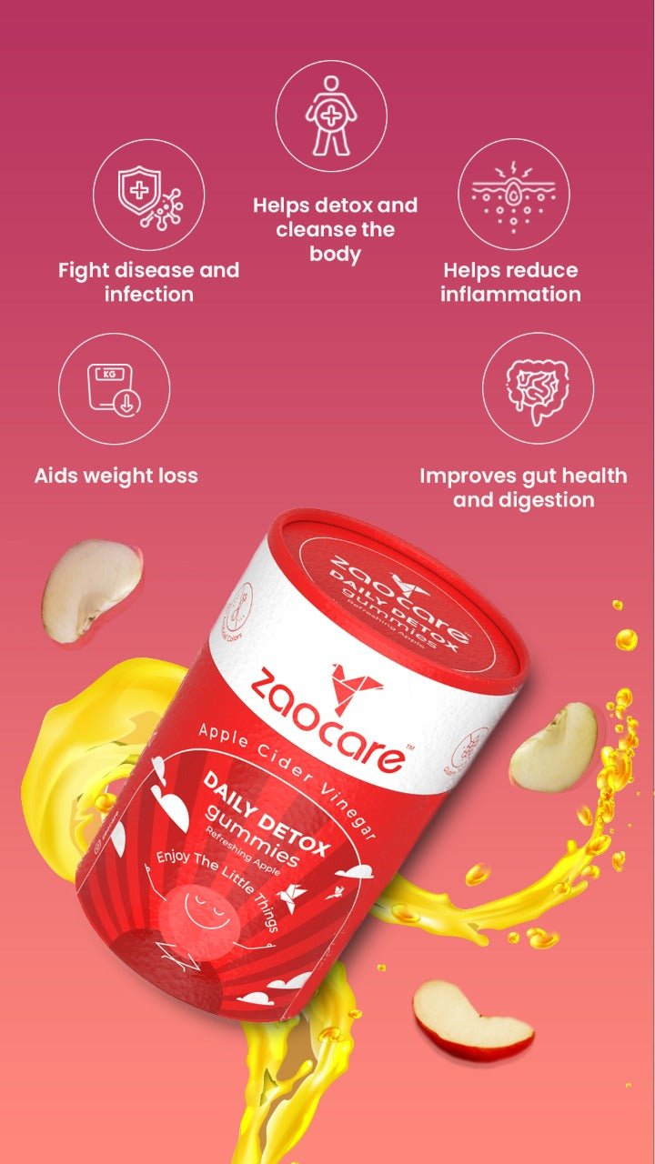 Zaocare Daily Detox Gummies | For fat loss | With Apple Cider Vinegar, Vitamin B6, Vitamin B12 and Folic Acid