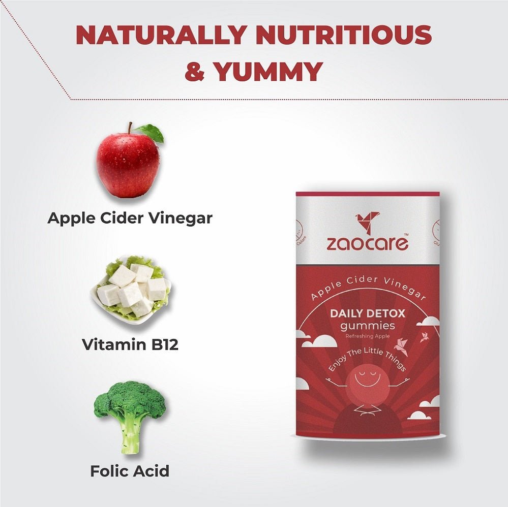 Zaocare Daily Detox Gummies | For fat loss | With Apple Cider Vinegar, Vitamin B6, Vitamin B12 and Folic Acid