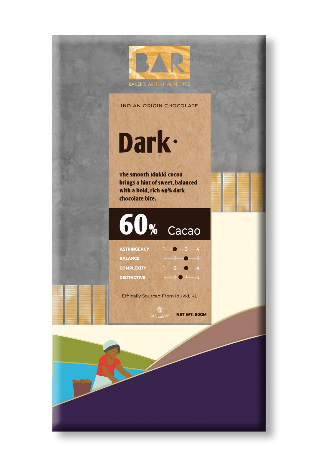 BAR Dark 60% – Idukki Origin Dark Chocolate – 80 gm