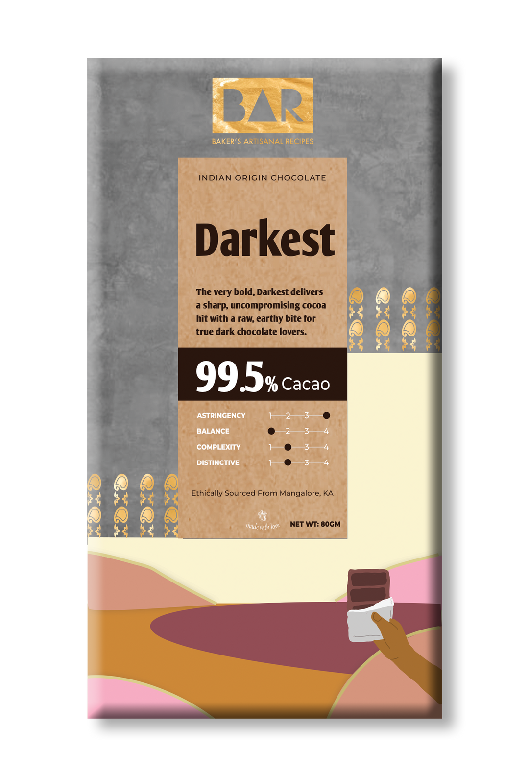 BAR Darkest 99.5% – Mangalore Origin Dark Chocolate – 80 gm