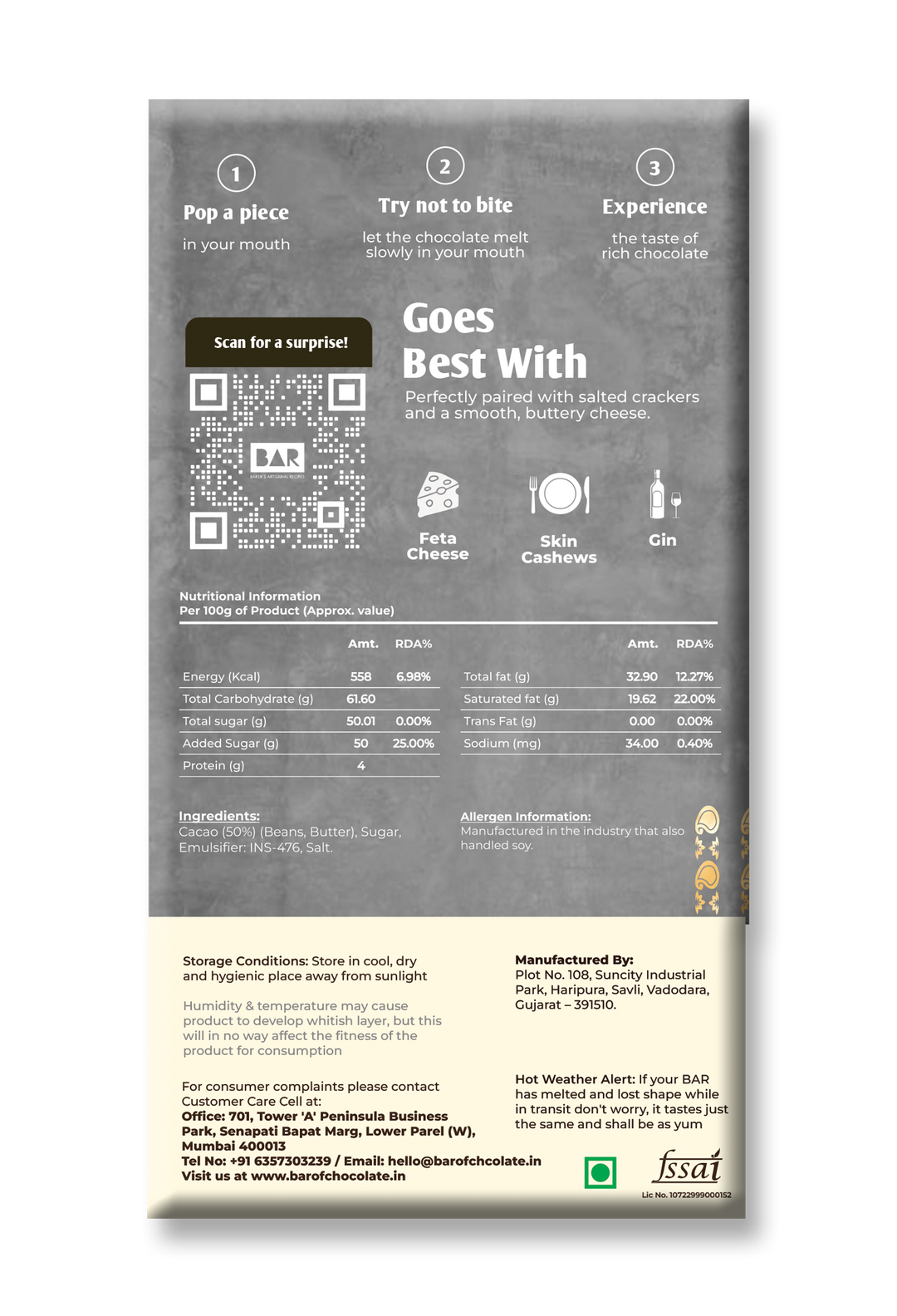 BAR Darkish 50% – Mangalore Origin Dark Chocolate – 80 gm