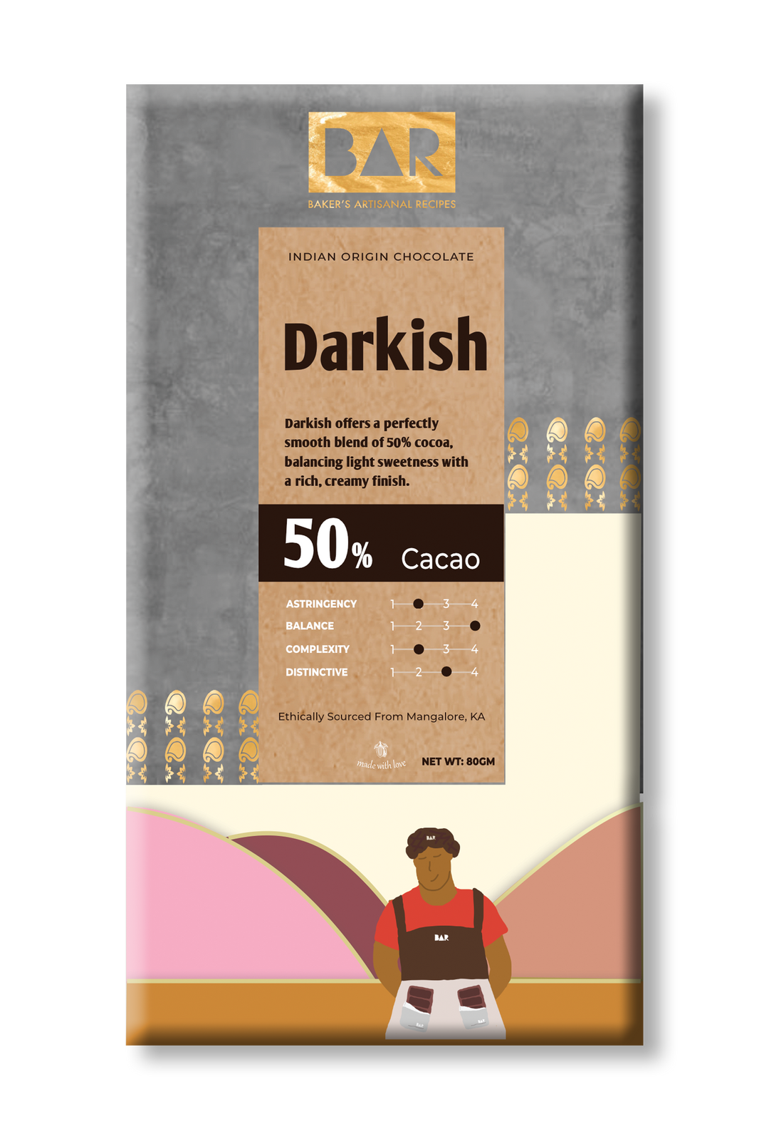 BAR Darkish 50% – Mangalore Origin Dark Chocolate – 80 gm