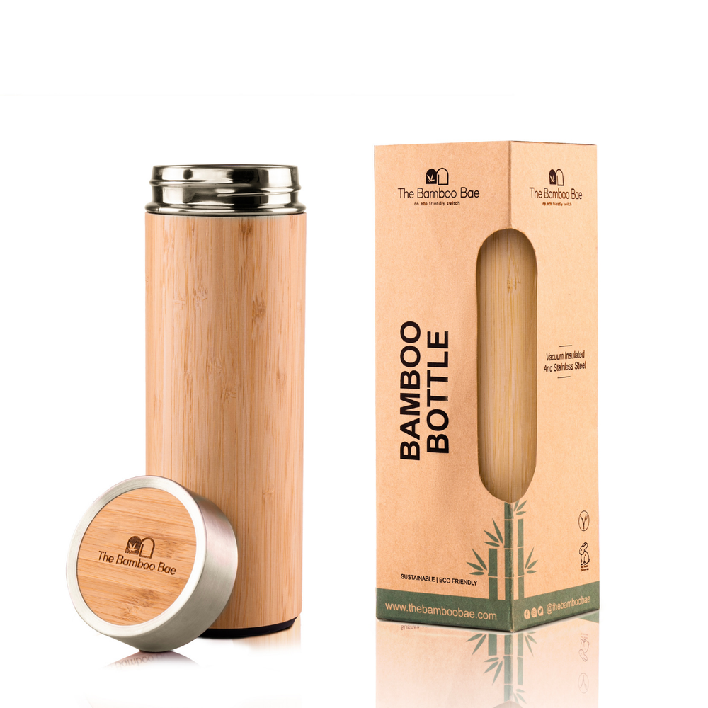 The Bamboo Bae Bamboo Stainless Steel Water Bottle 500ml | Vacuum Insulated | Hot & Cold 12 Hours | Leak Proof | Eco Friendly