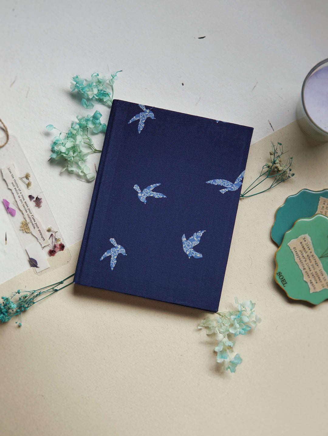 A5 | Blue bird journal | Handmade paper | Upcycled Fabric diary