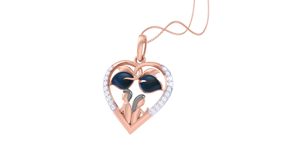 Diamond By Tilesh Diamond Heart Pendant – Family Love Design with Enamel Detail