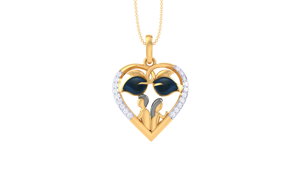 Diamond By Tilesh Diamond Heart Pendant – Family Love Design with Enamel Detail