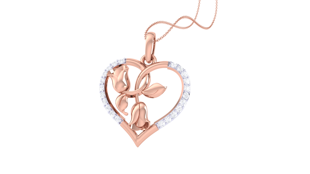 Diamond By Tilesh Tulip Heart Pendant – Romantic Floral Design with Diamond Accents