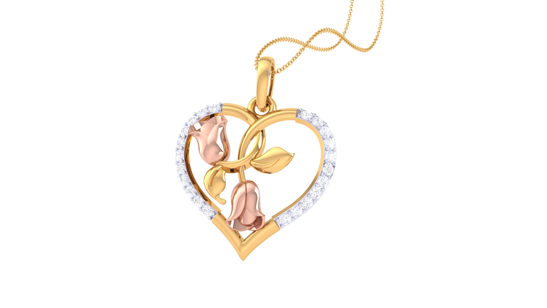 Diamond By Tilesh Tulip Heart Pendant – Romantic Floral Design with Diamond Accents