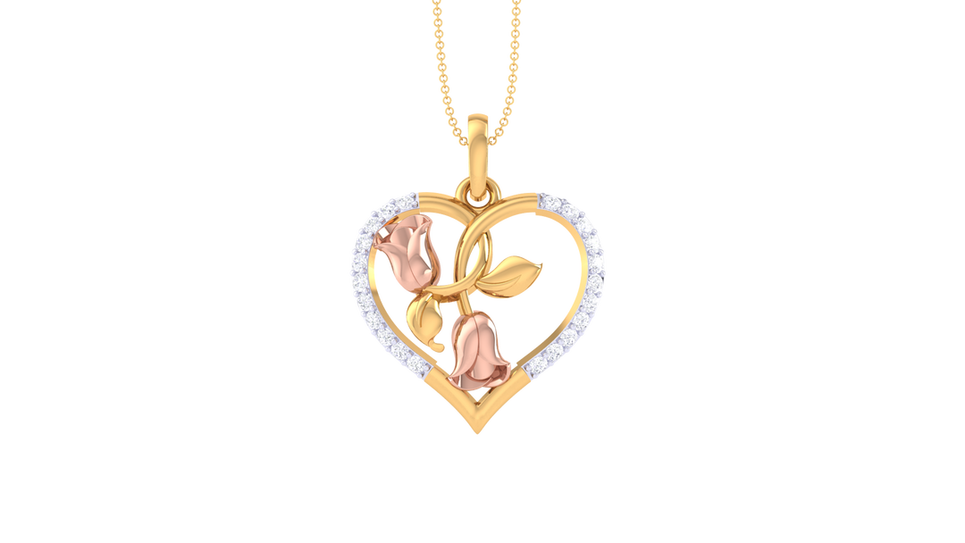 Diamond By Tilesh Tulip Heart Pendant – Romantic Floral Design with Diamond Accents