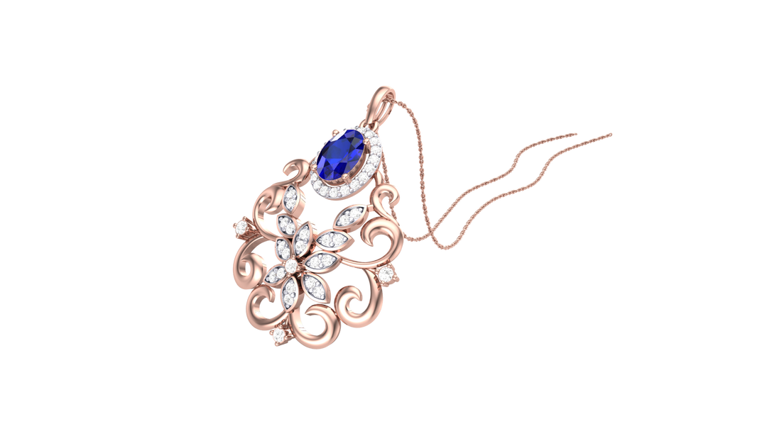 Diamond By Tilesh Sapphire Floral Pendant – Vintage Filigree Design with Diamond Accents