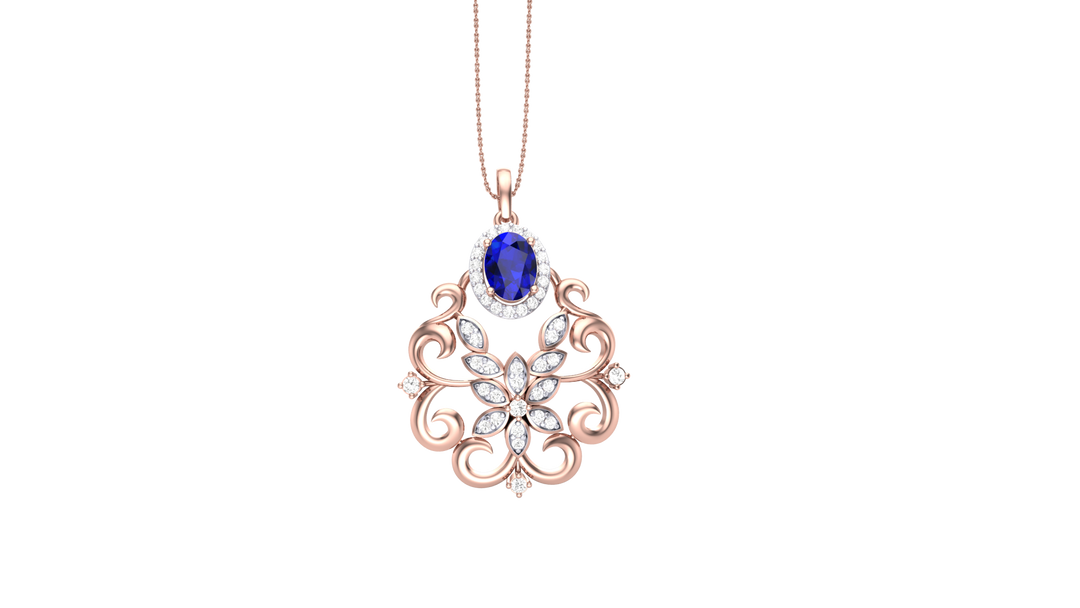 Diamond By Tilesh Sapphire Floral Pendant – Vintage Filigree Design with Diamond Accents