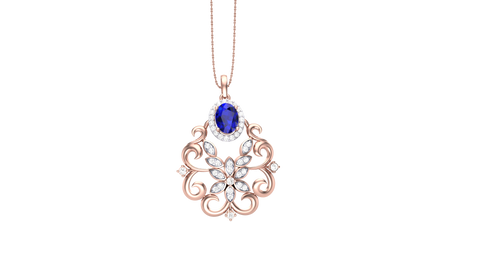 Diamond By Tilesh Sapphire Floral Pendant – Vintage Filigree Design with Diamond Accents