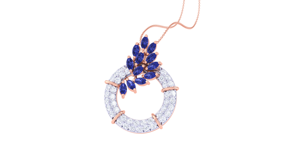 Diamond By Tilesh Sapphire Leaf Wreath Pendant – Marquise Cut Stones with Diamond Halo