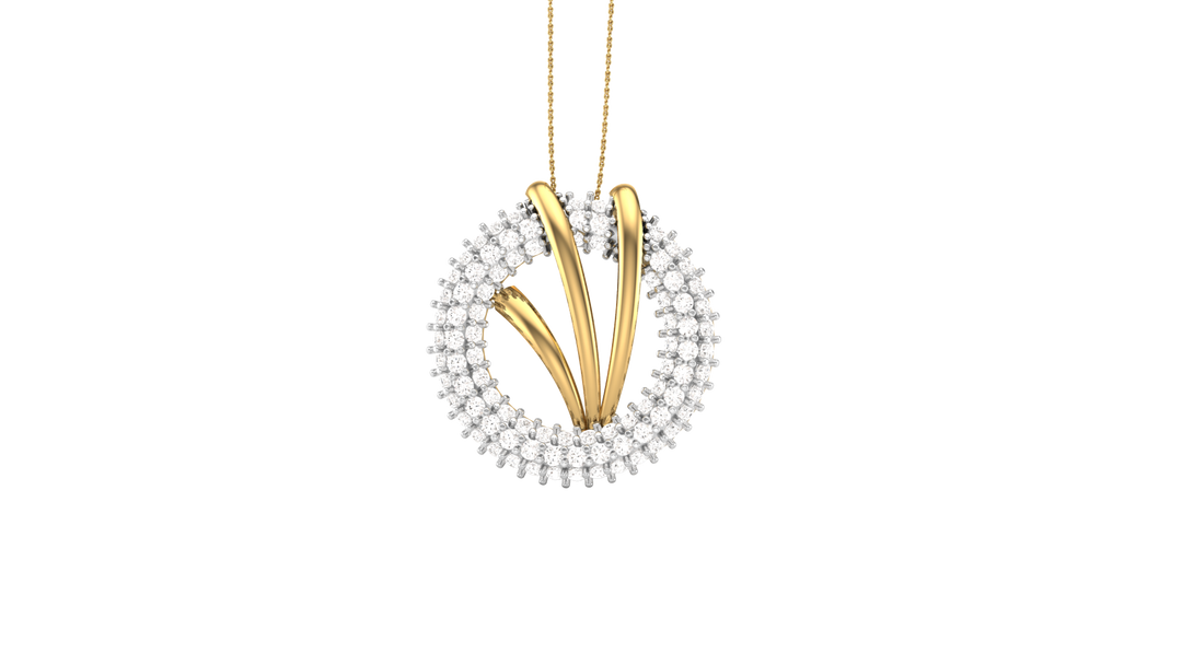 Diamond By Tilesh Twisted Leaf Circle Pendant – Dual-Layer Diamond Halo