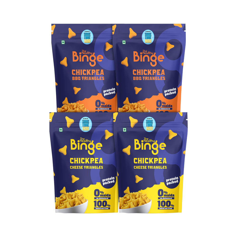 The Healthy Binge Chickpea Baked Triangle Chips Smokey BBQ & Cheese Flavour – Healthy Snacks | Baked Snacks | No Palm Oil | Protien Rich | Healthy Snacks for Kids and Adults 60g (Pack of 4)