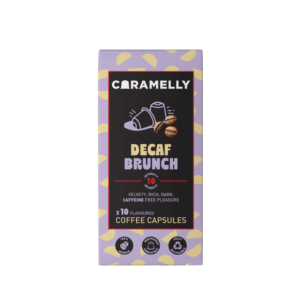 Caramelly Decaf Brunch Nespresso Compatible Coffee Capsules, 10 Pods, Intensity - 10 | Caffeine Free Dark Roast | Aluminium Coffee Pods | 100% Arabica