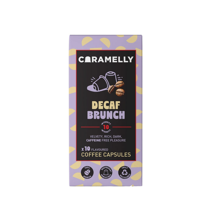 Caramelly Decaf Brunch Nespresso Compatible Coffee Capsules, 10 Pods, Intensity - 10 | Caffeine Free Dark Roast | Aluminium Coffee Pods | 100% Arabica