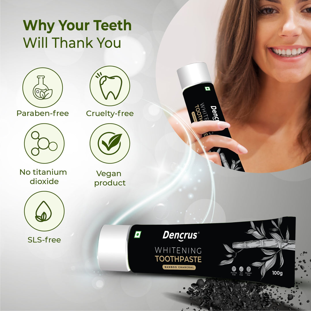 DENCRUS Charcoal Toothpaste & Octa Clean Bamboo Toothbrush | Oral Care Combo | Mint Freshness & Gentle Clean Combo - Suspire