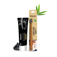 DENCRUS  Charcoal Toothpaste &  Octa Clean Bamboo Toothbrush | Oral Care Combo | Mint Freshness & Gentle Clean Combo