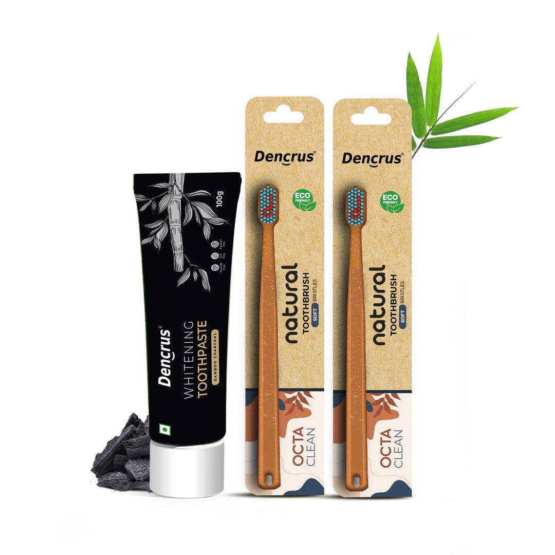 DENCRUS Charcoal Toothpaste & Octa Clean Bamboo Toothbrush | Oral Care Combo | Mint Freshness & Gentle Clean Combo - Suspire