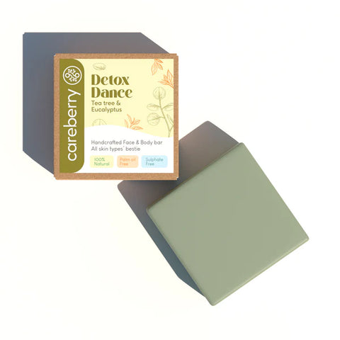 Careberry 's Detox Dance Tea Tree & Eucalyptus HandCrafted Face & Body Bar | Refreshing & Antibacterial, 100g