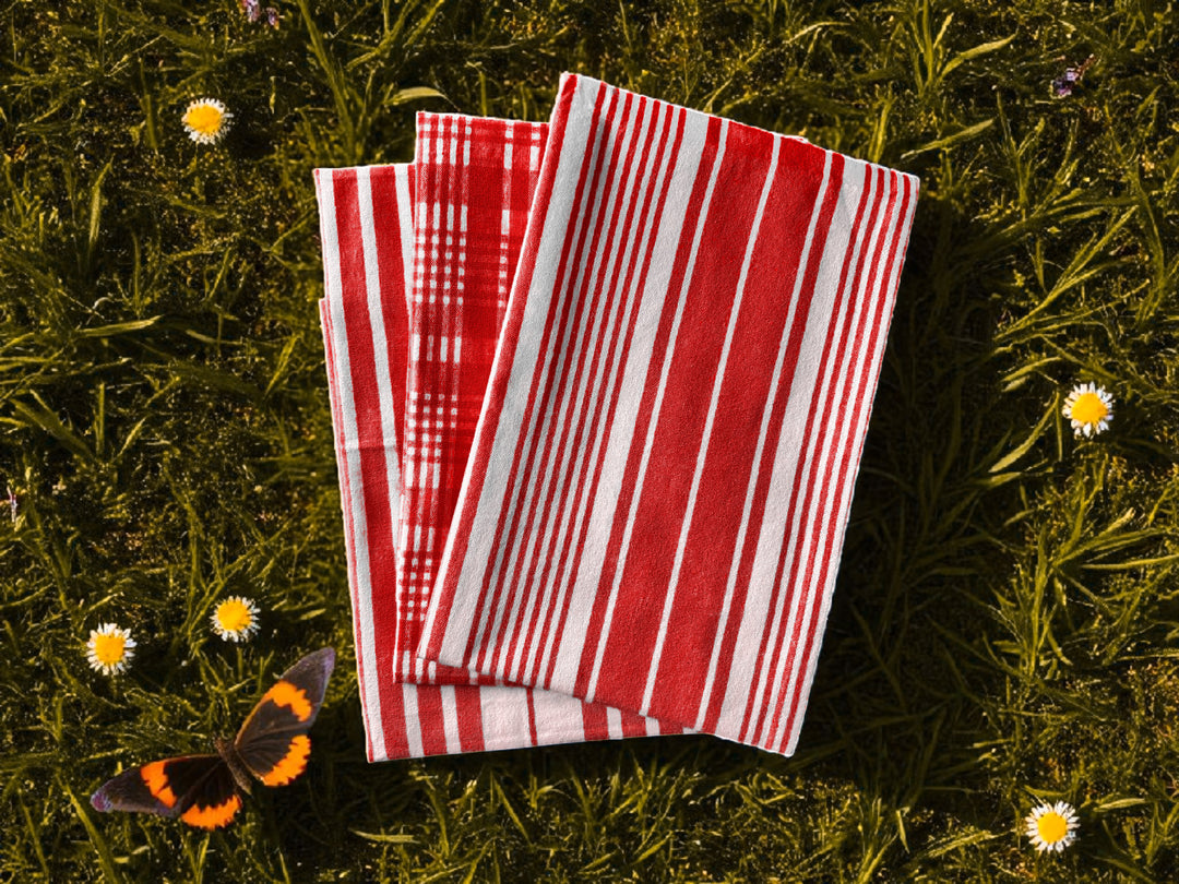 Country Village - Kitchen linen set ( Apron , Mittens , Kitchen towels)