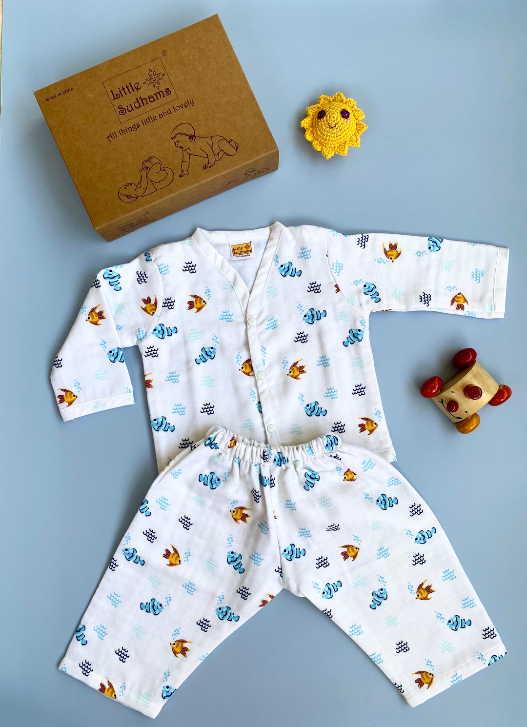 Little Sudhams Organic Cotton Muslin Baby Full-Sleeve Set