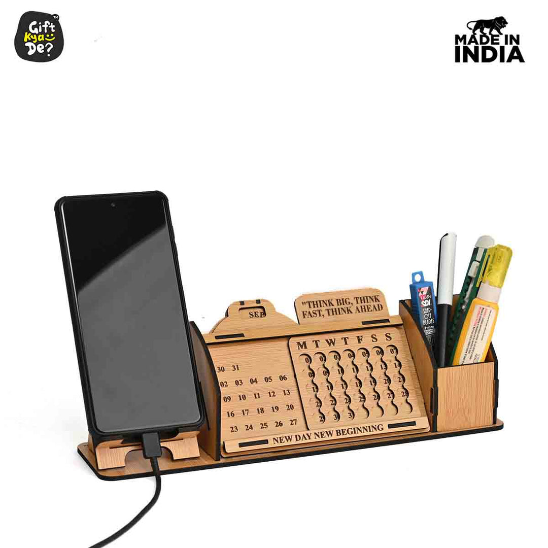 Gift Kya De Lifetime Calendar With Desk Organizer and Mobile Stand | Desk Calendar | Mobile Accessories