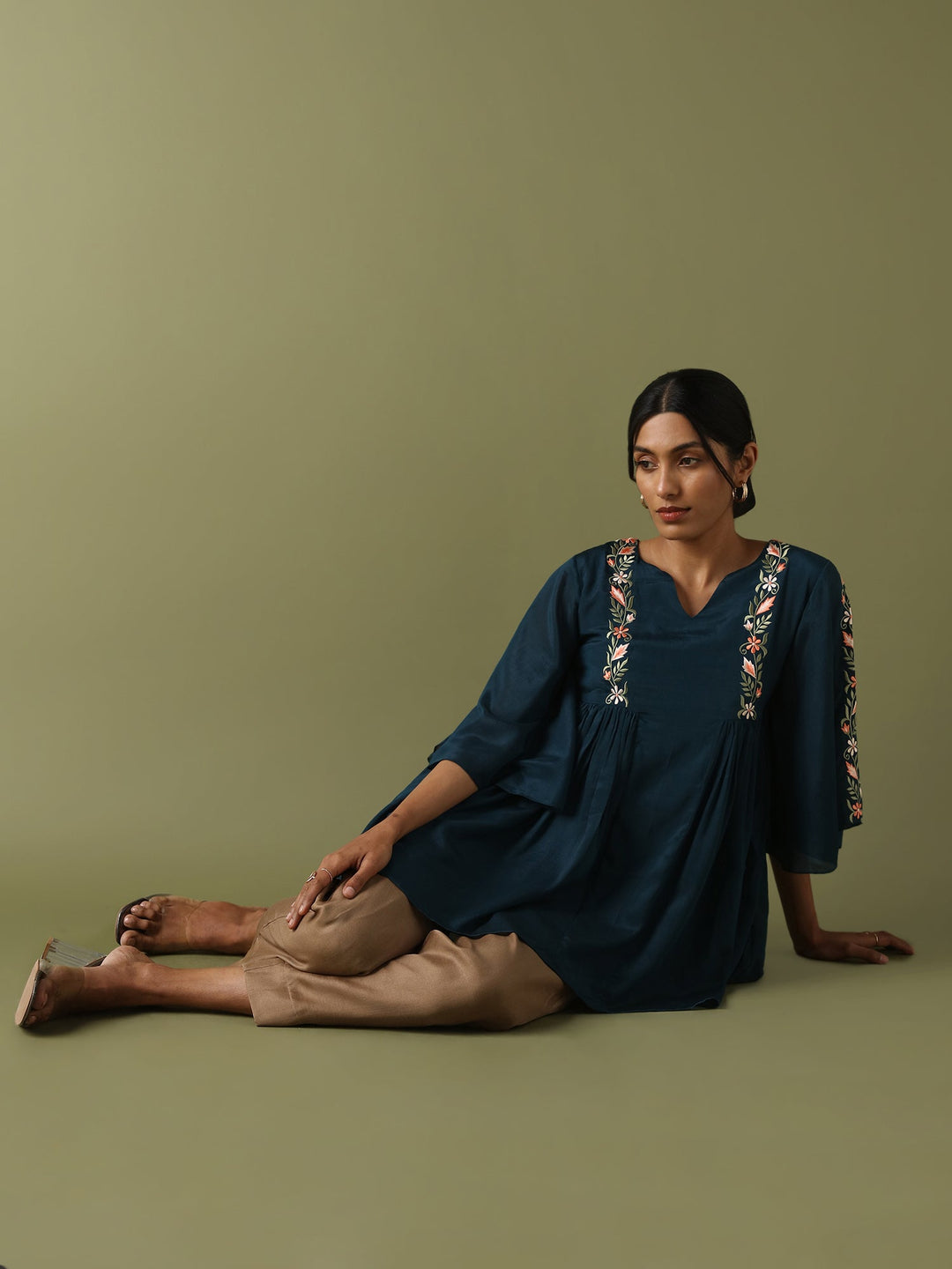 Dhwani Choksi Embroidered Tunic - Teal - Suspire