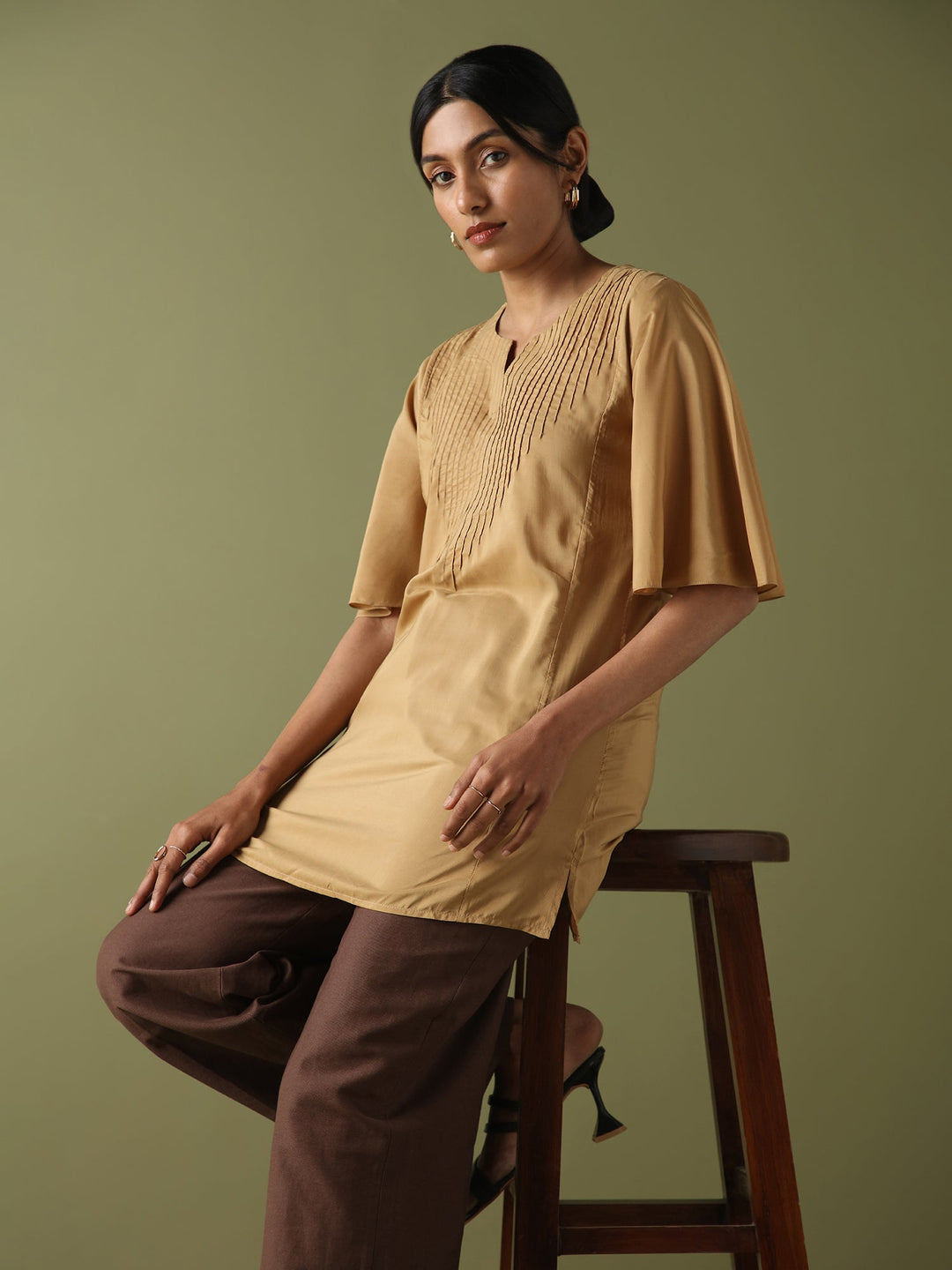 Dhwani Choksi Pin Tucks Tunic - Beige - Suspire