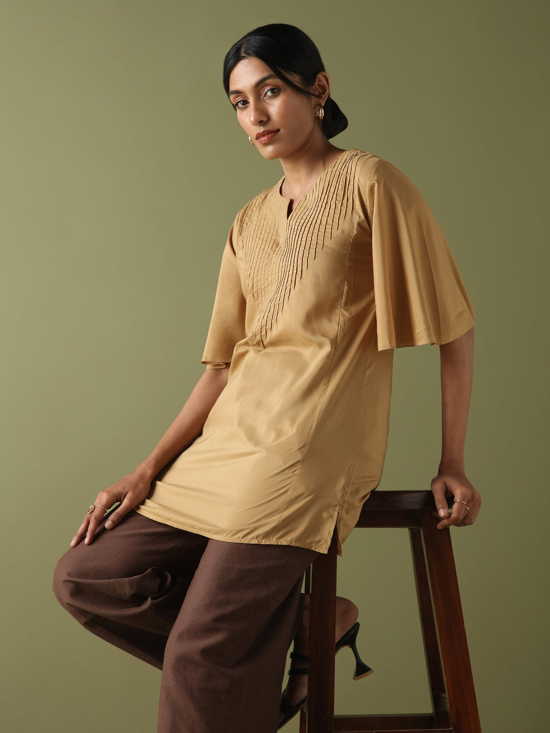 Dhwani Choksi Pin Tucks Tunic - Beige - Suspire