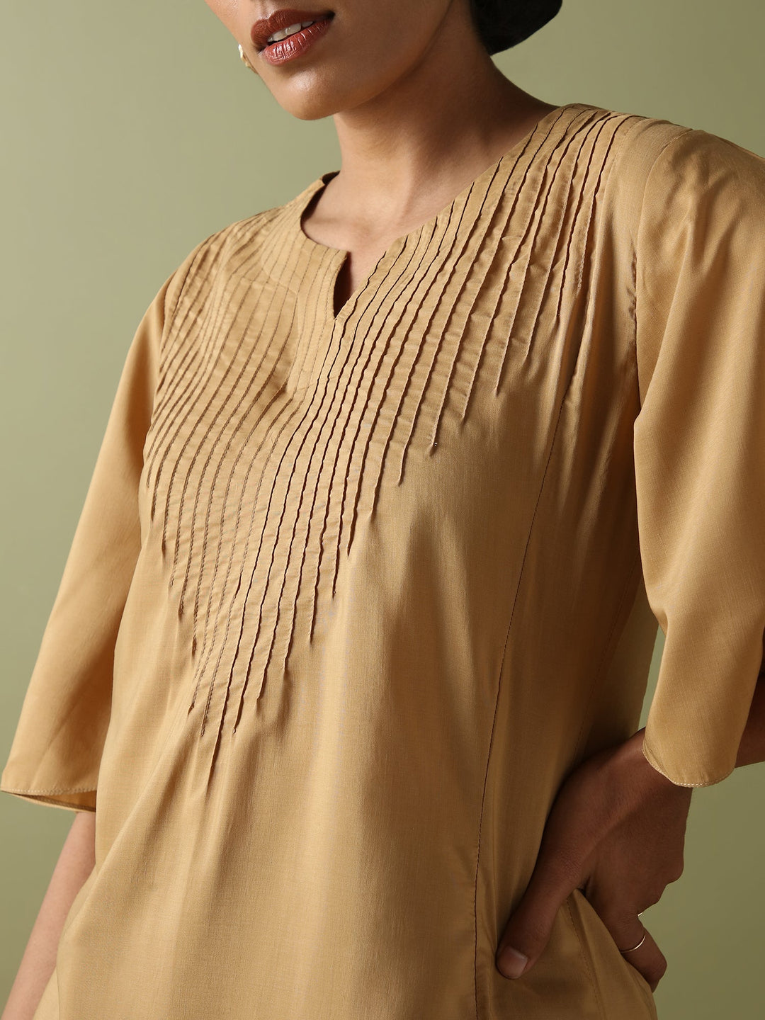 Dhwani Choksi Pin Tucks Tunic - Beige - Suspire