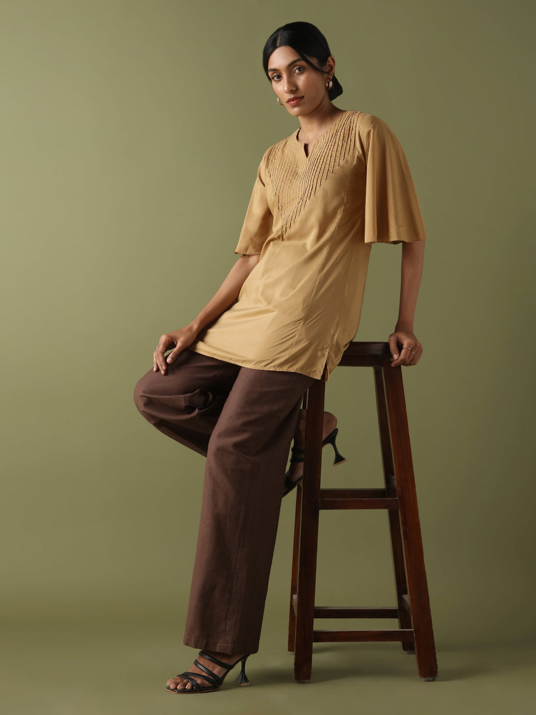 Dhwani Choksi Pin Tucks Tunic - Beige - Suspire