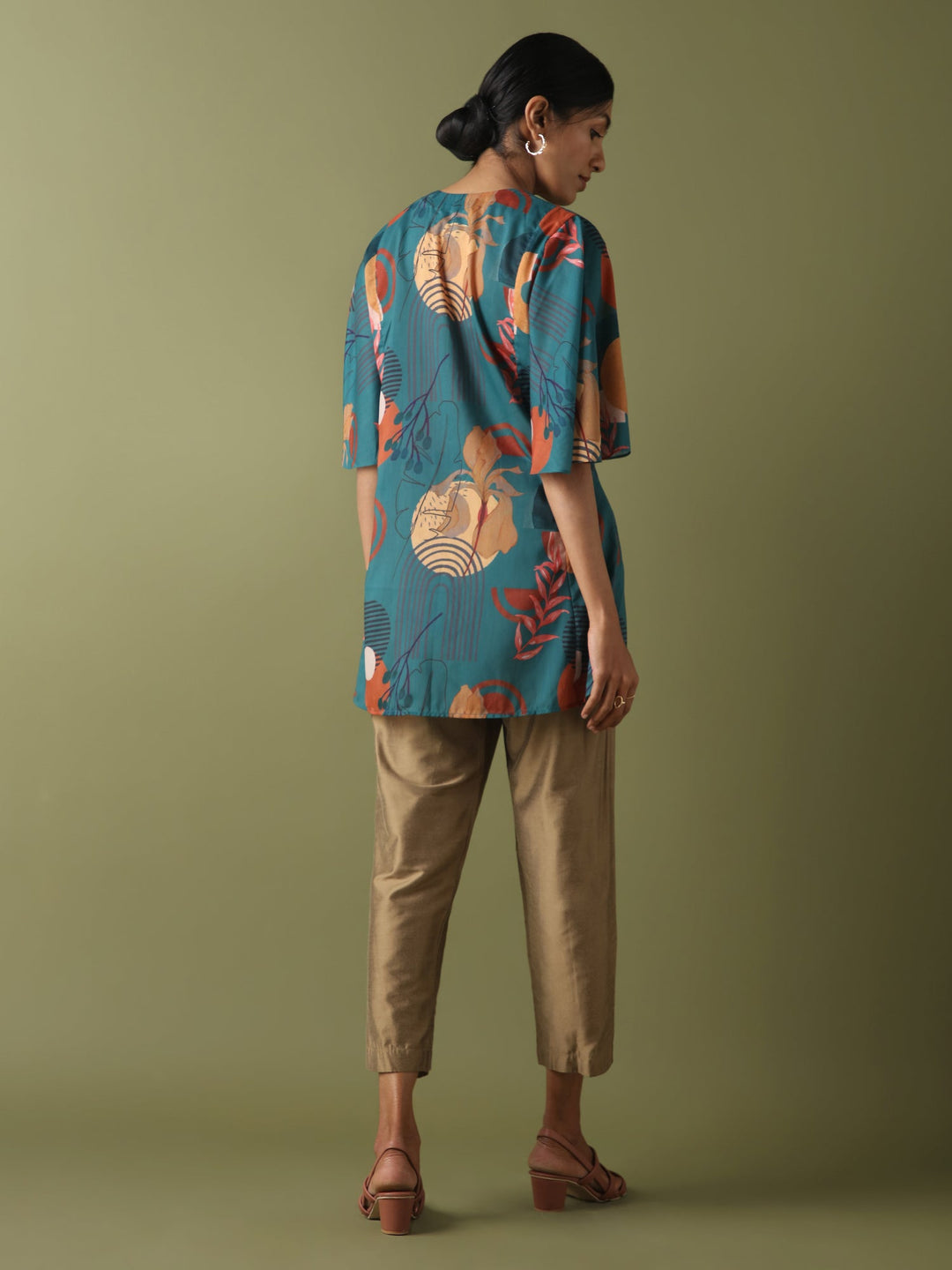 Dhwani Choksi Printed Pin Tucks Tunic - Teal - Suspire