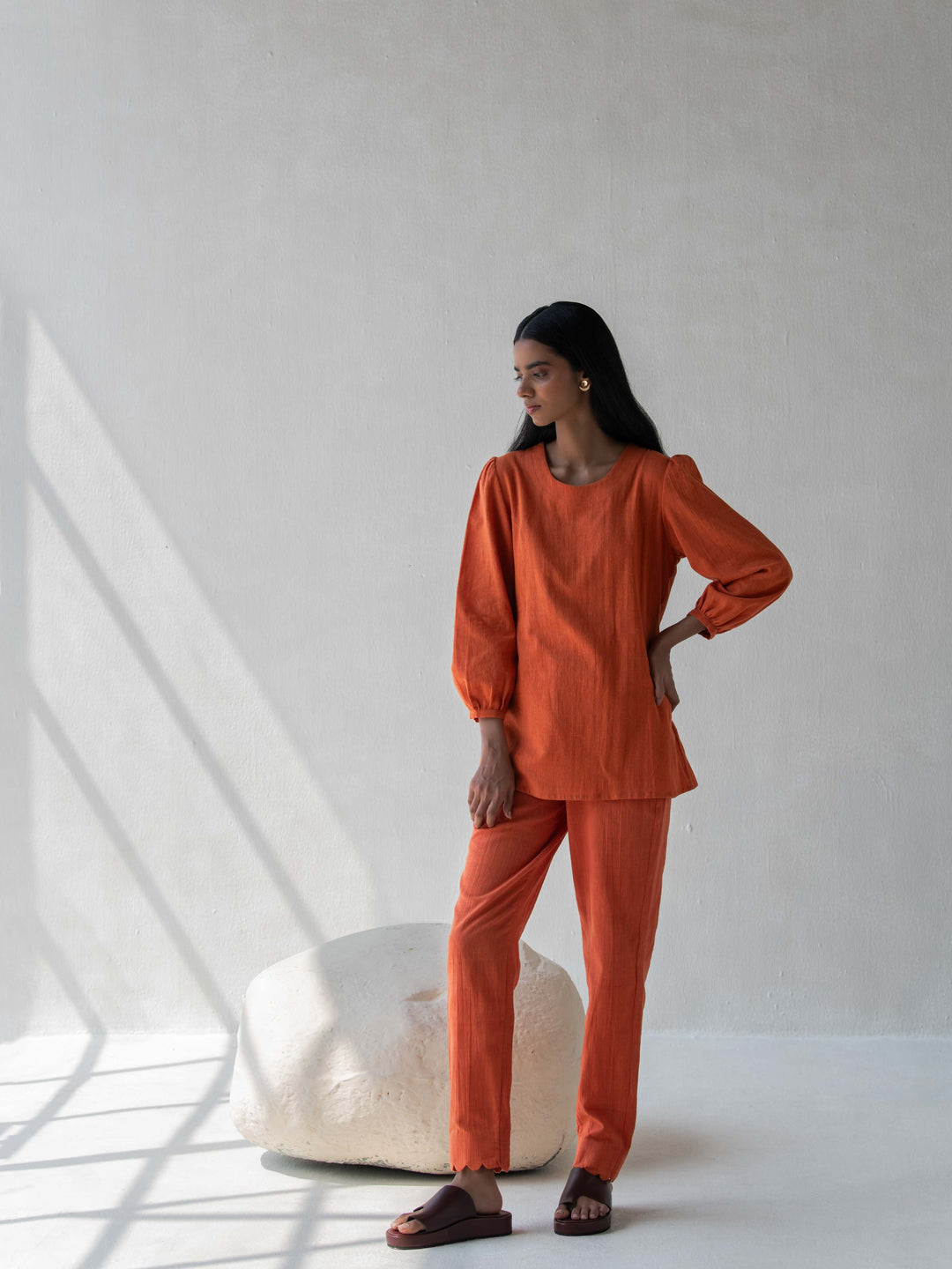 Dhwani Choksi Scalloped Straight Pants - Orange - Suspire