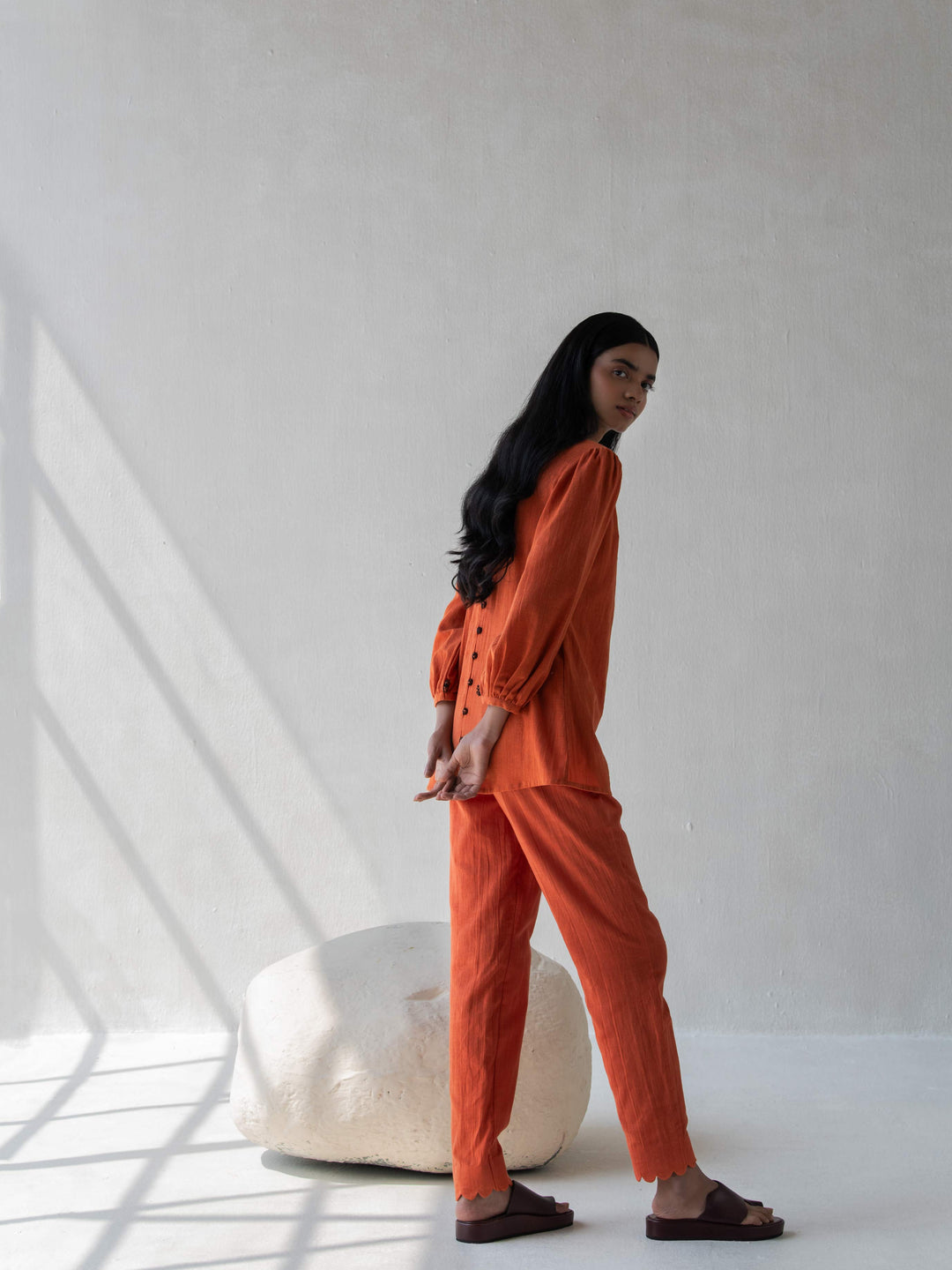 Dhwani Choksi Scalloped Straight Pants - Orange - Suspire