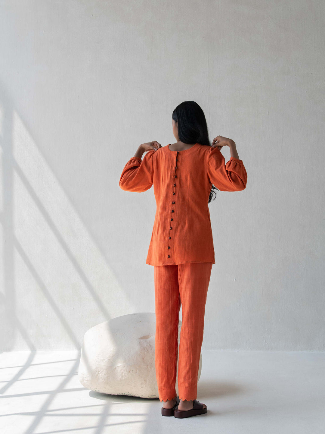 Dhwani Choksi Scalloped Straight Pants - Orange - Suspire