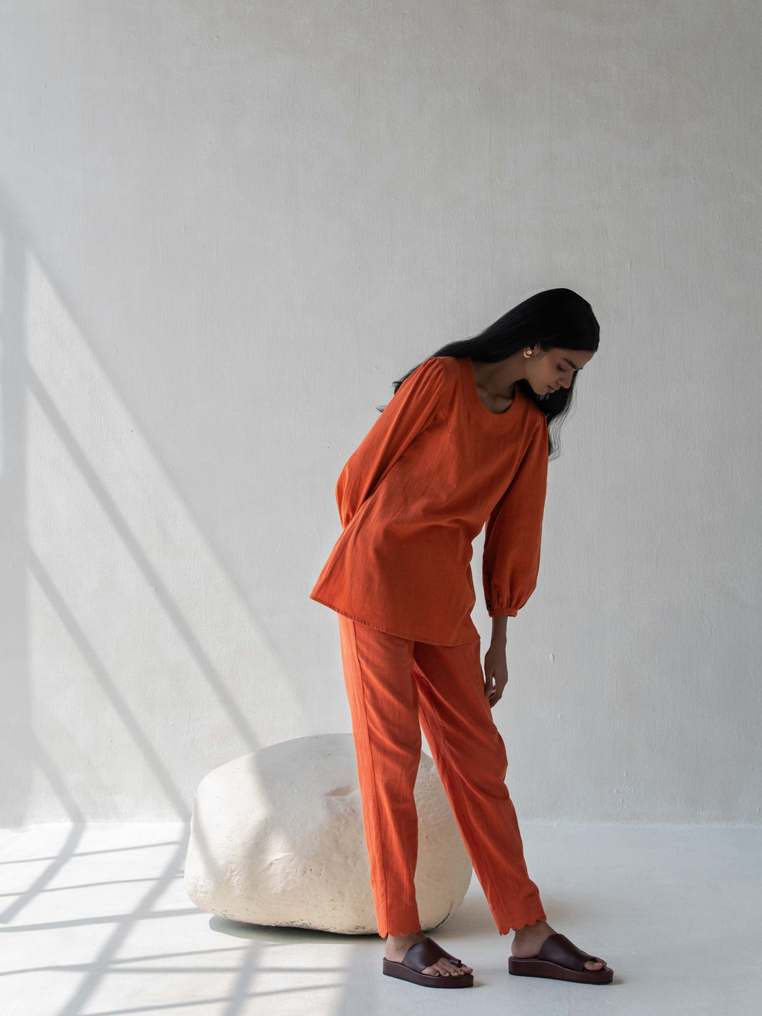 Dhwani Choksi Scalloped Straight Pants - Orange - Suspire