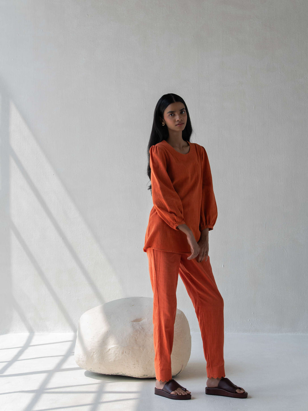 Dhwani Choksi Scalloped Straight Pants - Orange - Suspire