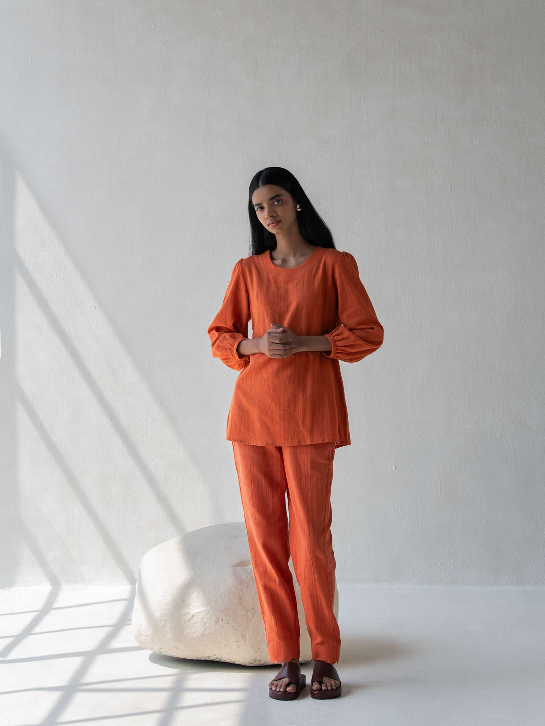 Dhwani Choksi Scalloped Straight Pants - Orange - Suspire