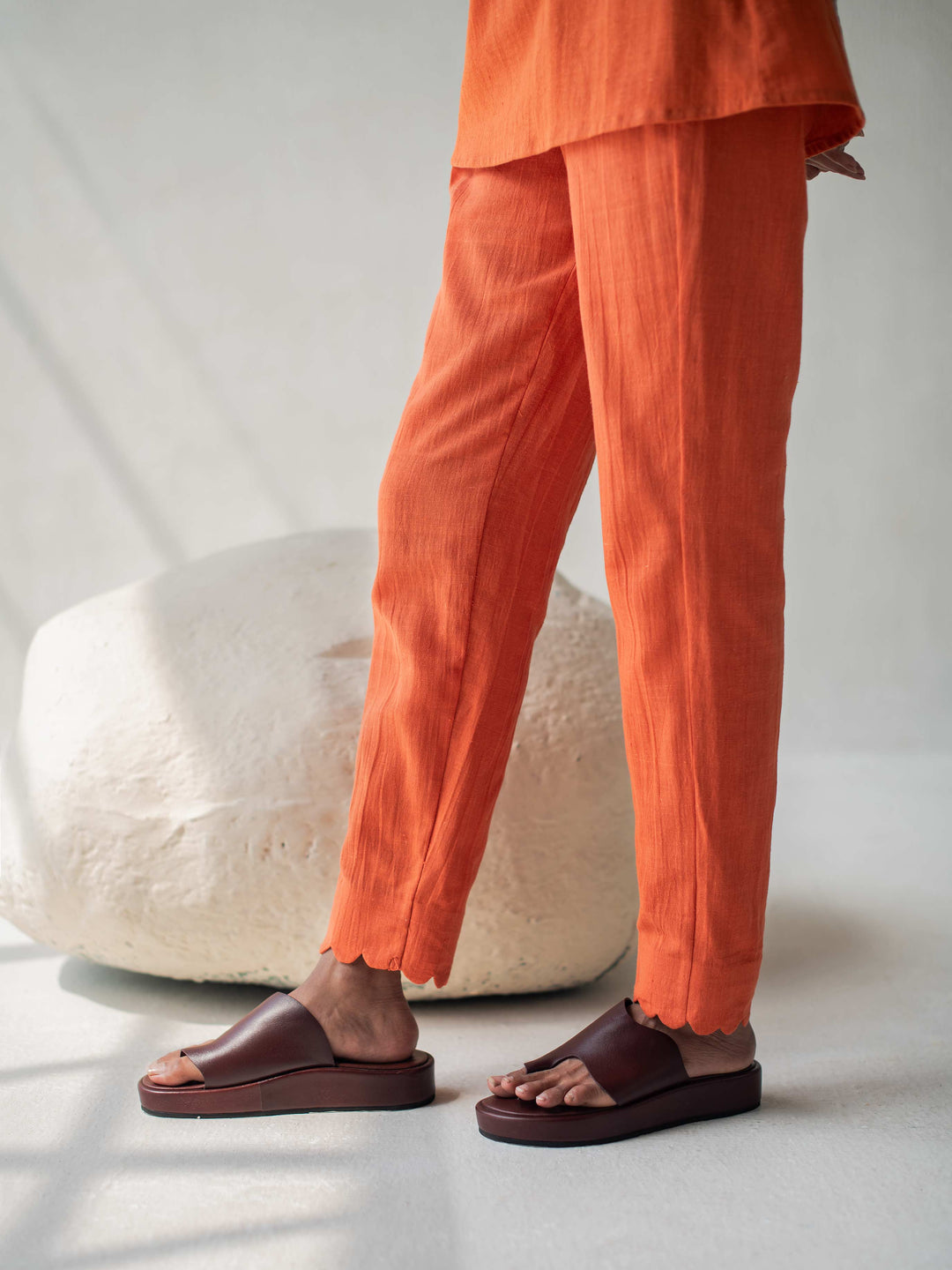 Dhwani Choksi Scalloped Straight Pants - Orange - Suspire