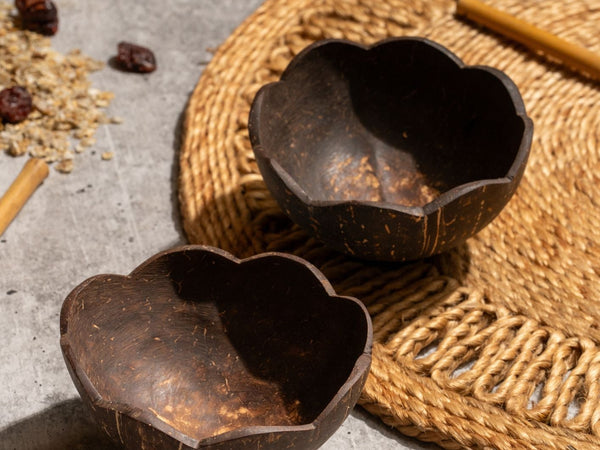 Diakon Coir Coconut Bowls (Set of 2) Floral Shaped Organic, Eco-Friendly, Sustainable