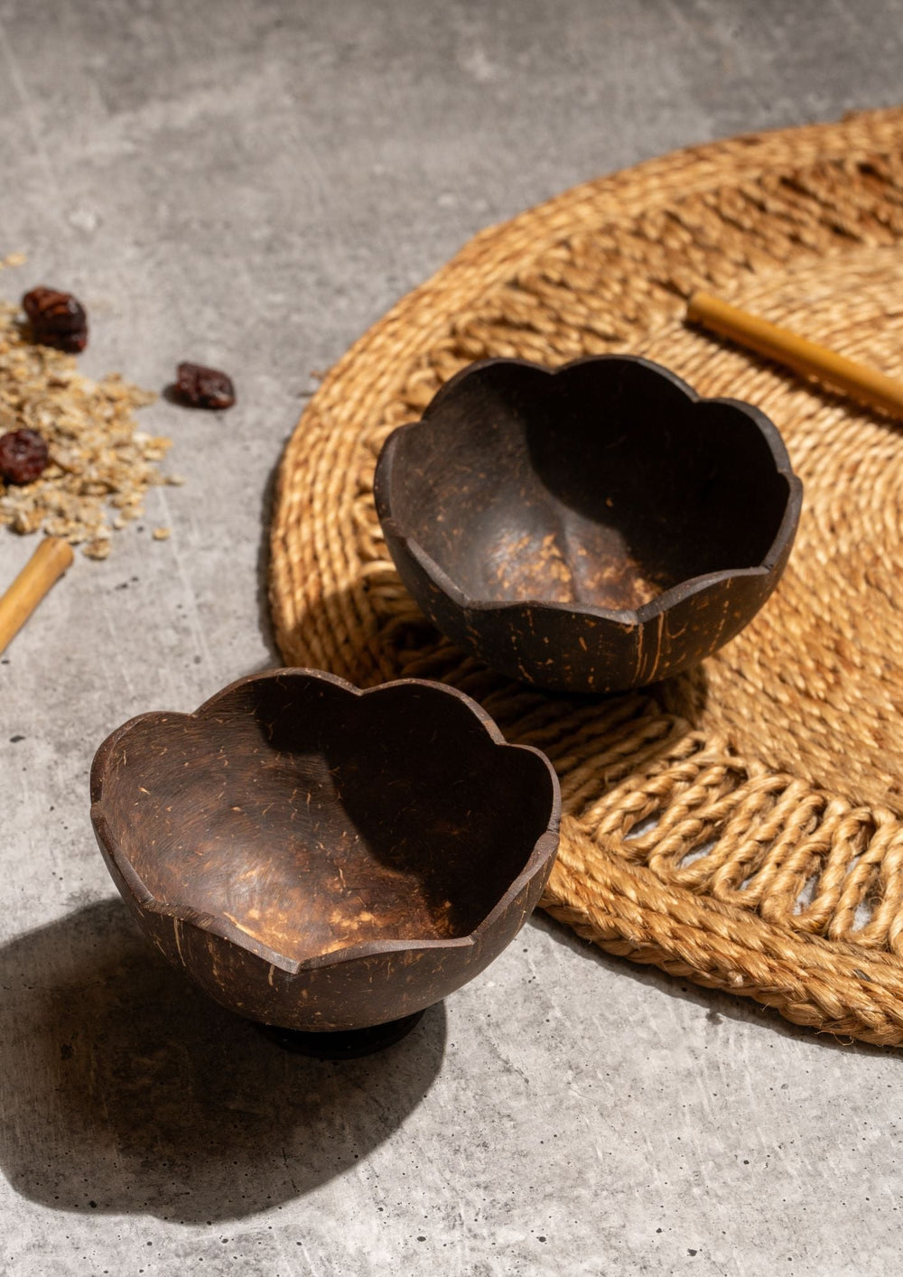 Diakon Coir Coconut Bowls (Set of 2) Floral Shaped Organic, Eco-Friendly, Sustainable