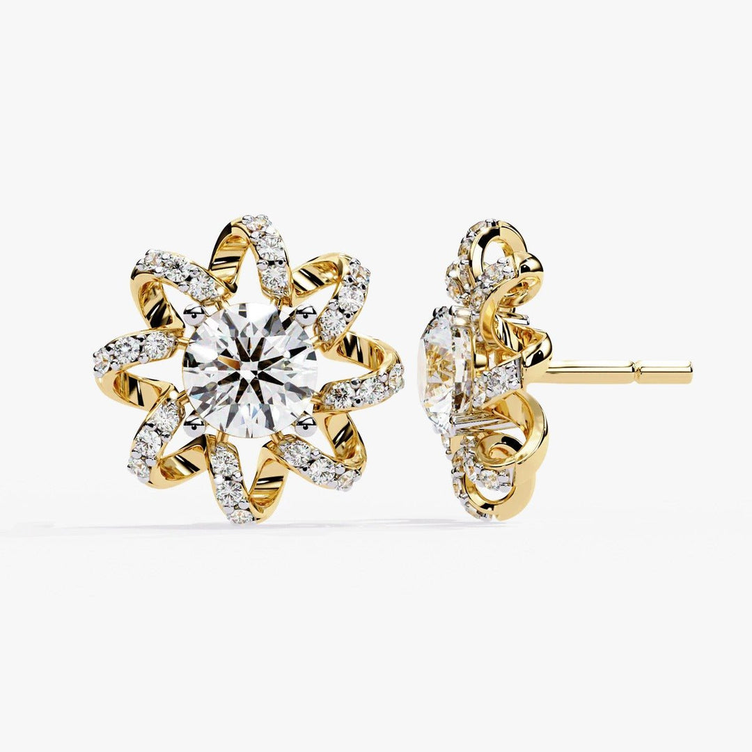 Diamond By Tilesh Floral Swirl Diamond Stud Earrings – A Radiant Statement of Grace - Suspire