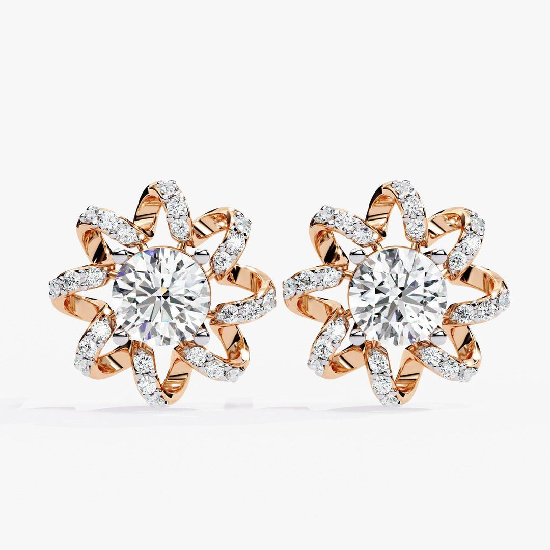 Diamond By Tilesh Floral Swirl Diamond Stud Earrings – A Radiant Statement of Grace - Suspire