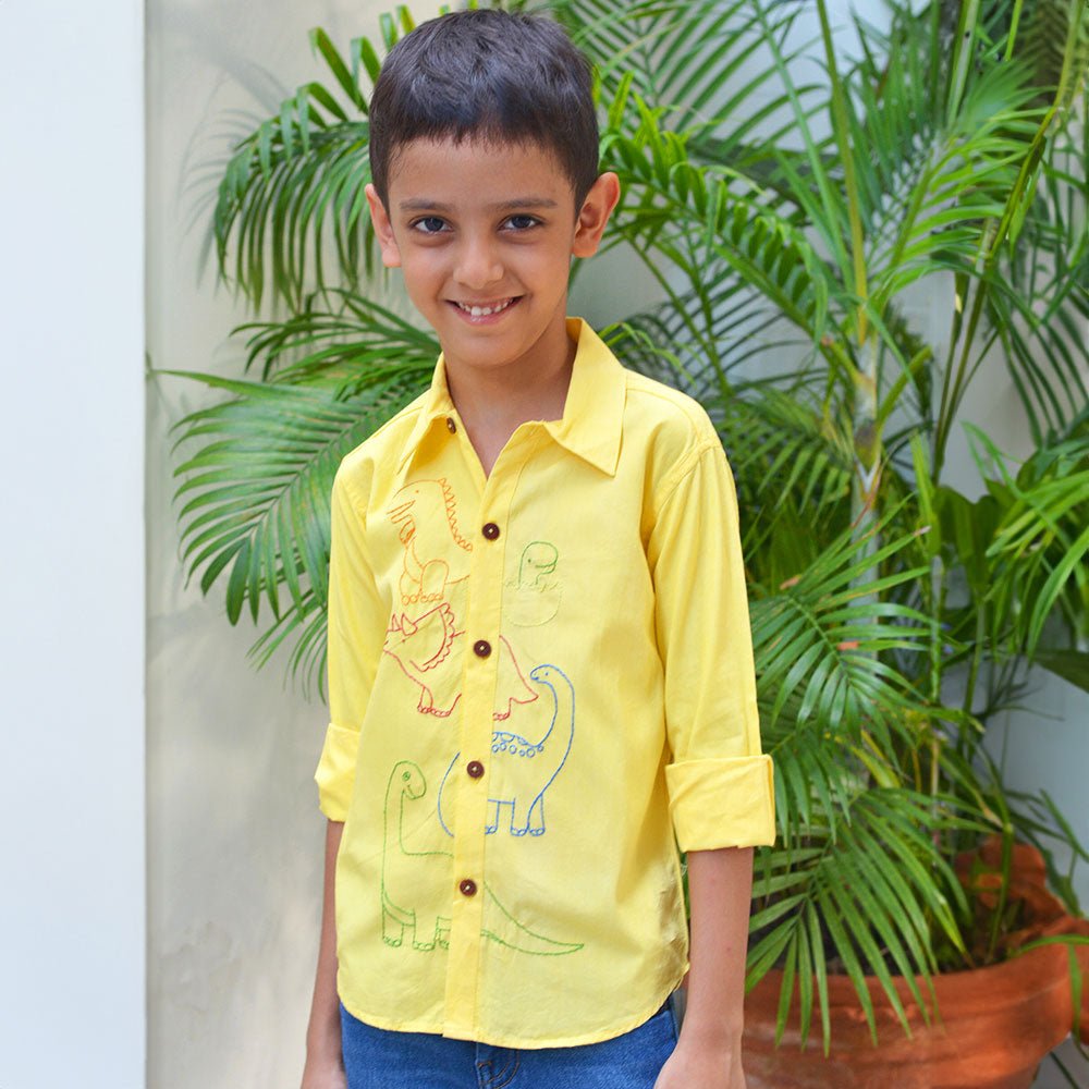 Dinosaurs Embroidered Shirt - Yellow - Suspire