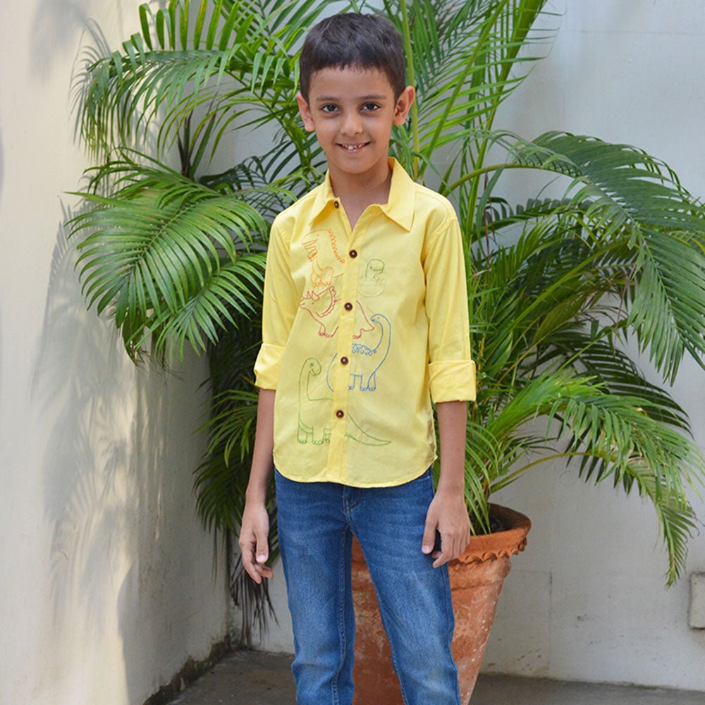 Dinosaurs Embroidered Shirt - Yellow - Suspire