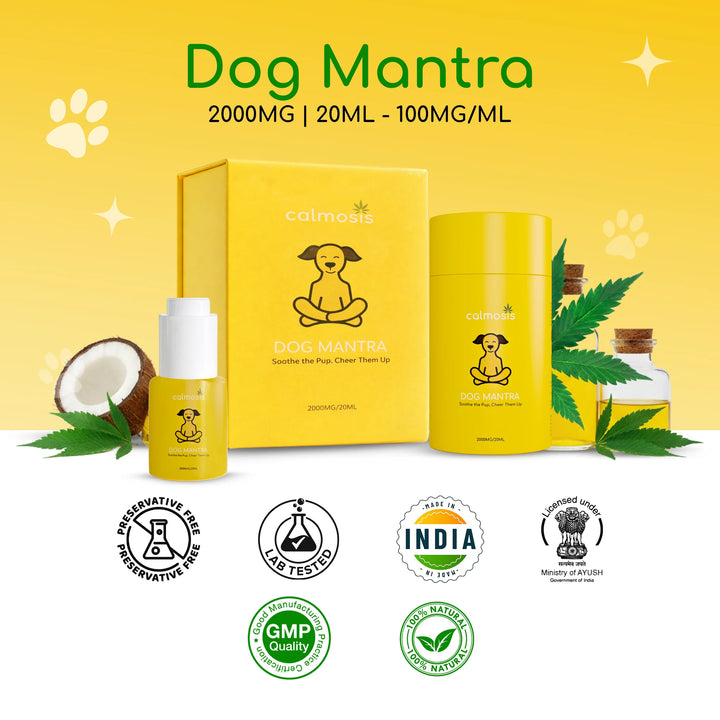 Calmosis Dog Mantra | India's Premium Vet-Approved THC-Free CBD Oil for Dogs | 2000 MG / 20 ML THC-Free Vet-Approved | Lab-Tested