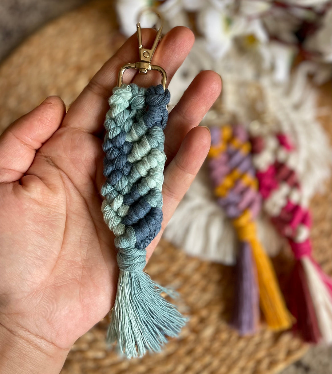 SUTRAM Handmade Macrame Sutram 3 Pieces Macrame Keychains I Macrame Bag Charms With Tassels I Handmade Accessory For Car Key Purse I Boho Gift For Girls (Multicolor)